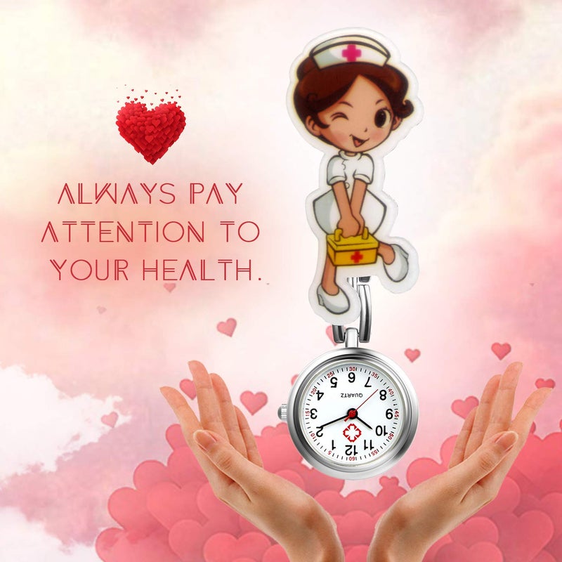 Lancardo Ladies Nurse Watch Cute Cartoon Clip-on Lapel Hanging-Pendant Doctor Clinic Staff Tunic Stethoscope Badge Quartz Fob Pocket Watch - 5 Pack - Image 4